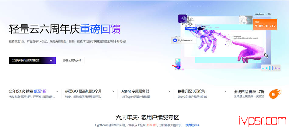 腾讯云轻量云服务器六周年特惠，老用户低至1折、新购年付109元起、同价续费低至99元/年